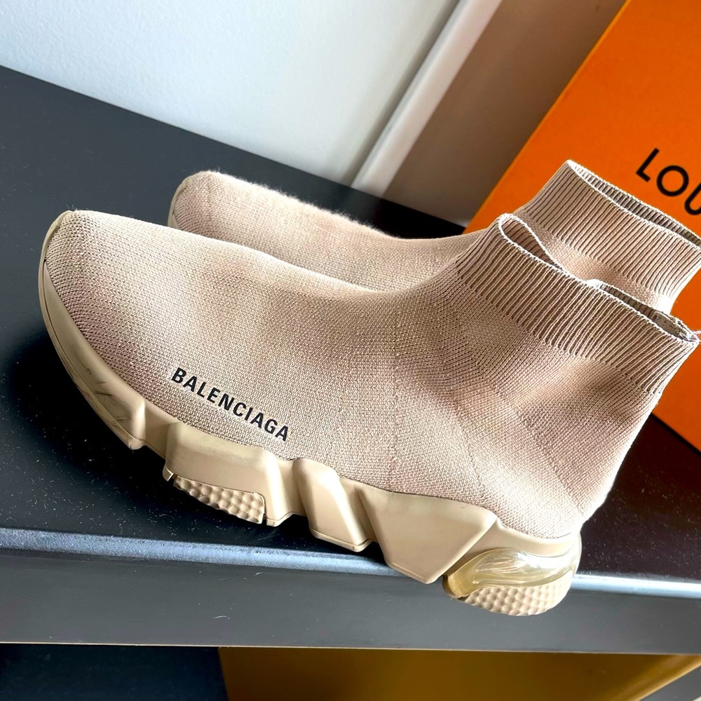 Balenciaga Beige Clear Sole Speed Sneakers